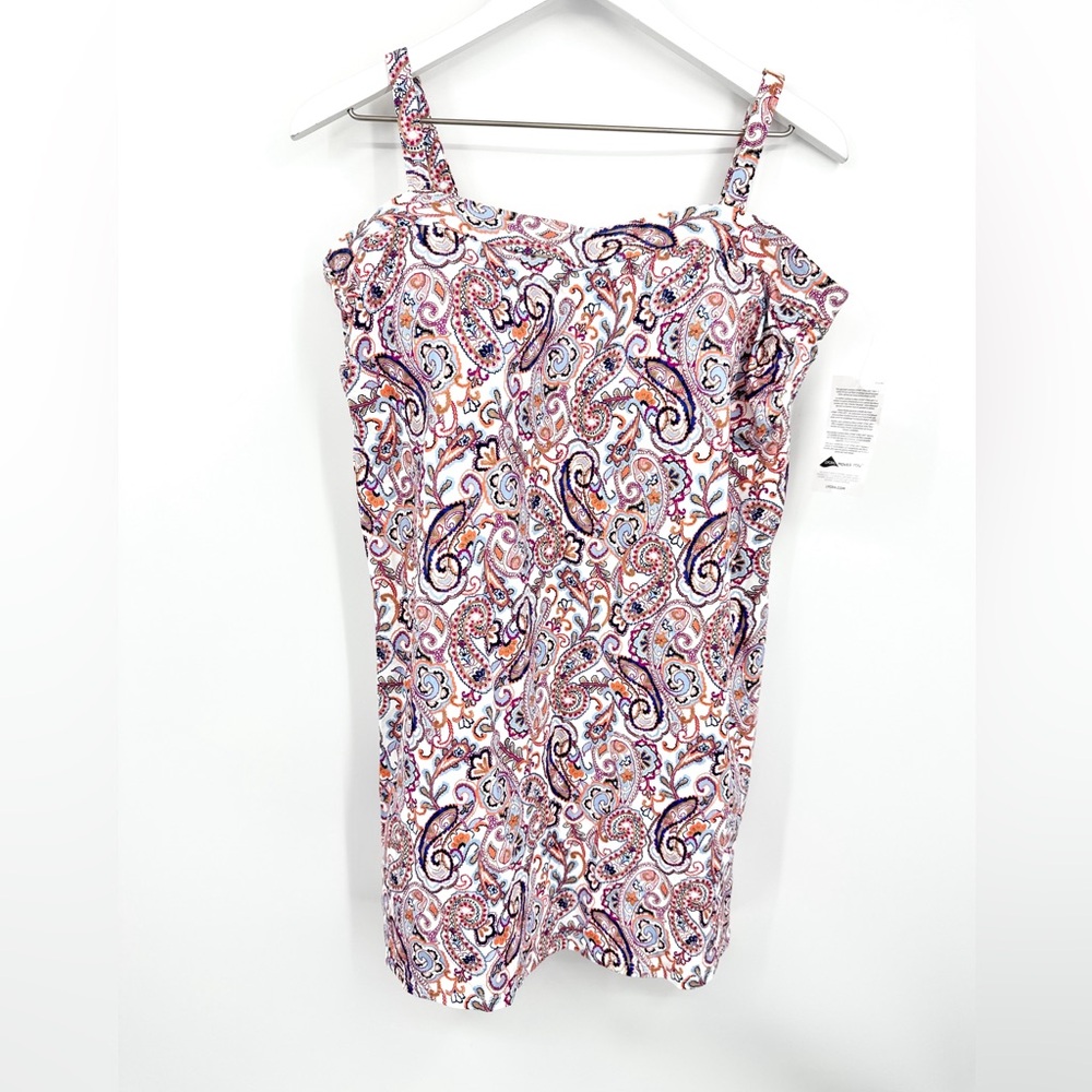 Lands’ End Paisley Tankini Swim Top Cream Blue Size 16